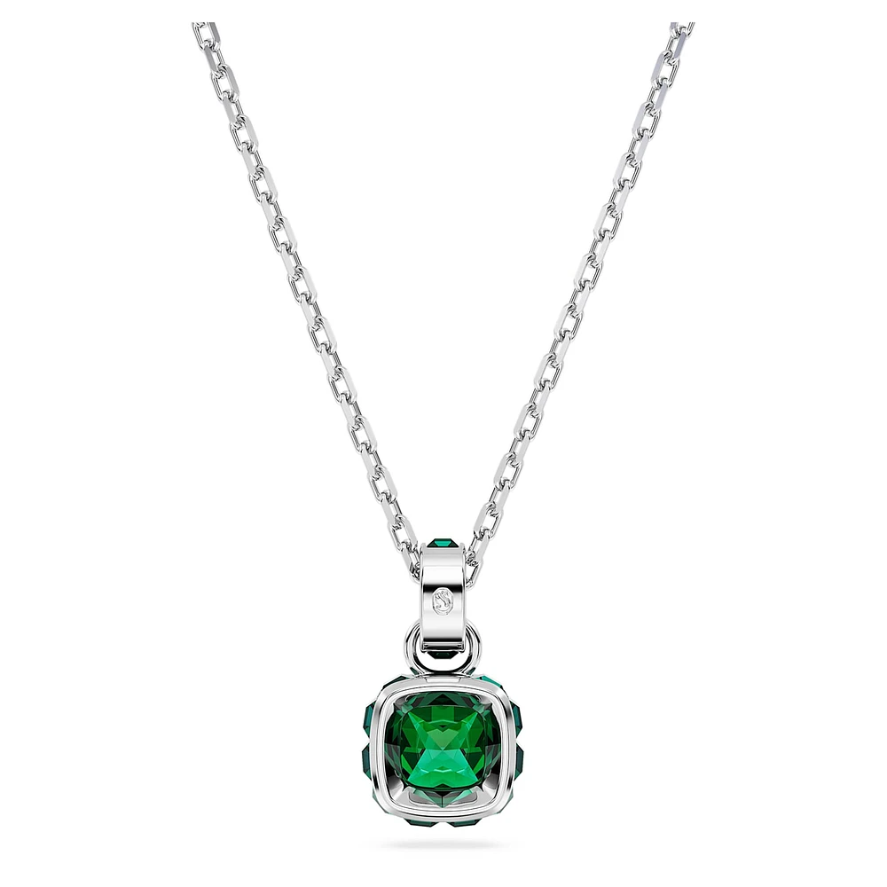 Birthstone pendant, Square cut, May, Green, Rhodium plated by SWAROVSKI