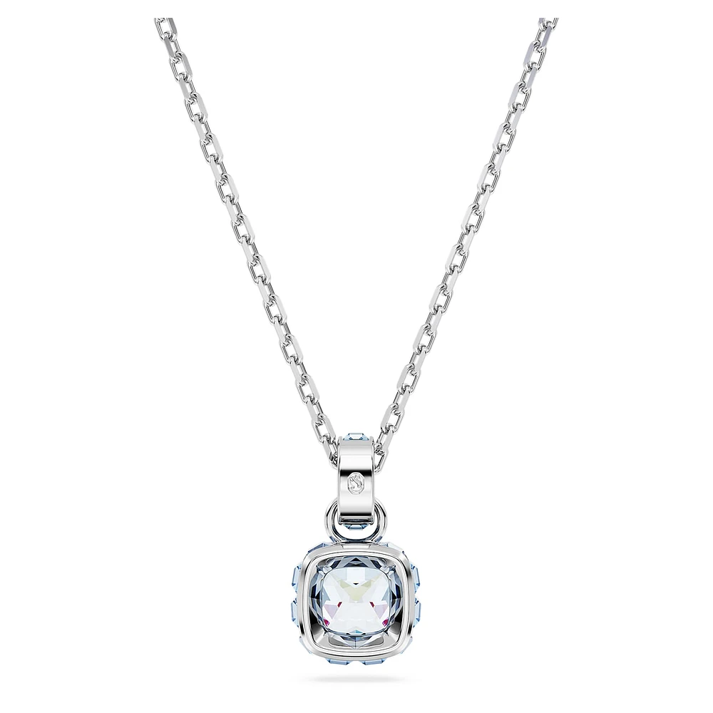 Birthstone pendant, Square cut, March, Blue, Rhodium plated by SWAROVSKI