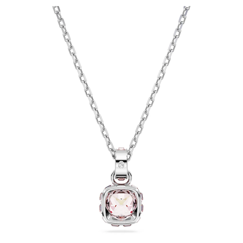 Birthstone pendant, Square cut, June, Pink, Rhodium plated by SWAROVSKI