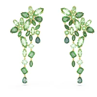 Gema drop earrings, Mixed cuts, Green, Gold-tone plated by SWAROVSKI