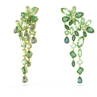 Gema drop earrings, Mixed cuts, Green, Gold-tone plated by SWAROVSKI