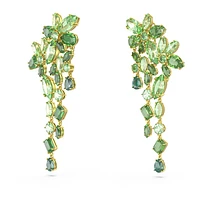 Gema drop earrings, Mixed cuts, Green, Gold-tone plated by SWAROVSKI
