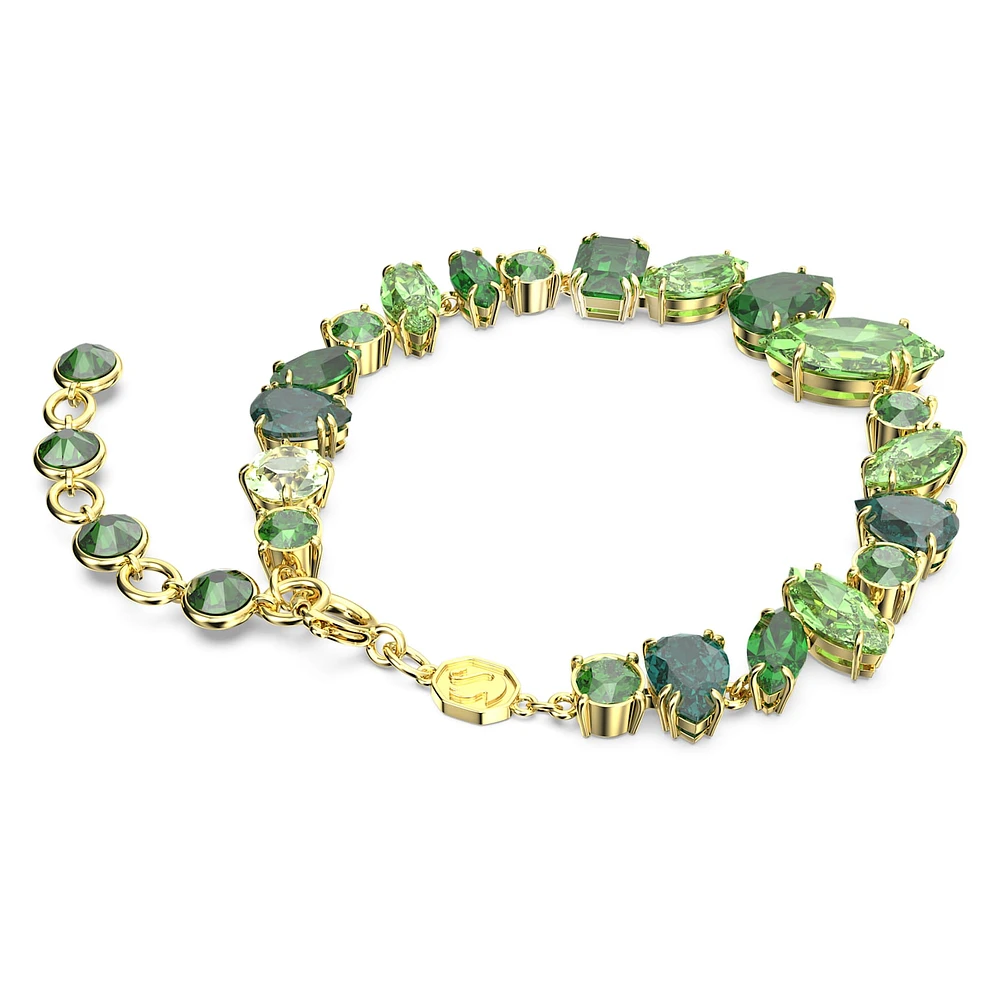 Gema bracelet, Mixed cuts, Green, Gold-tone plated by SWAROVSKI