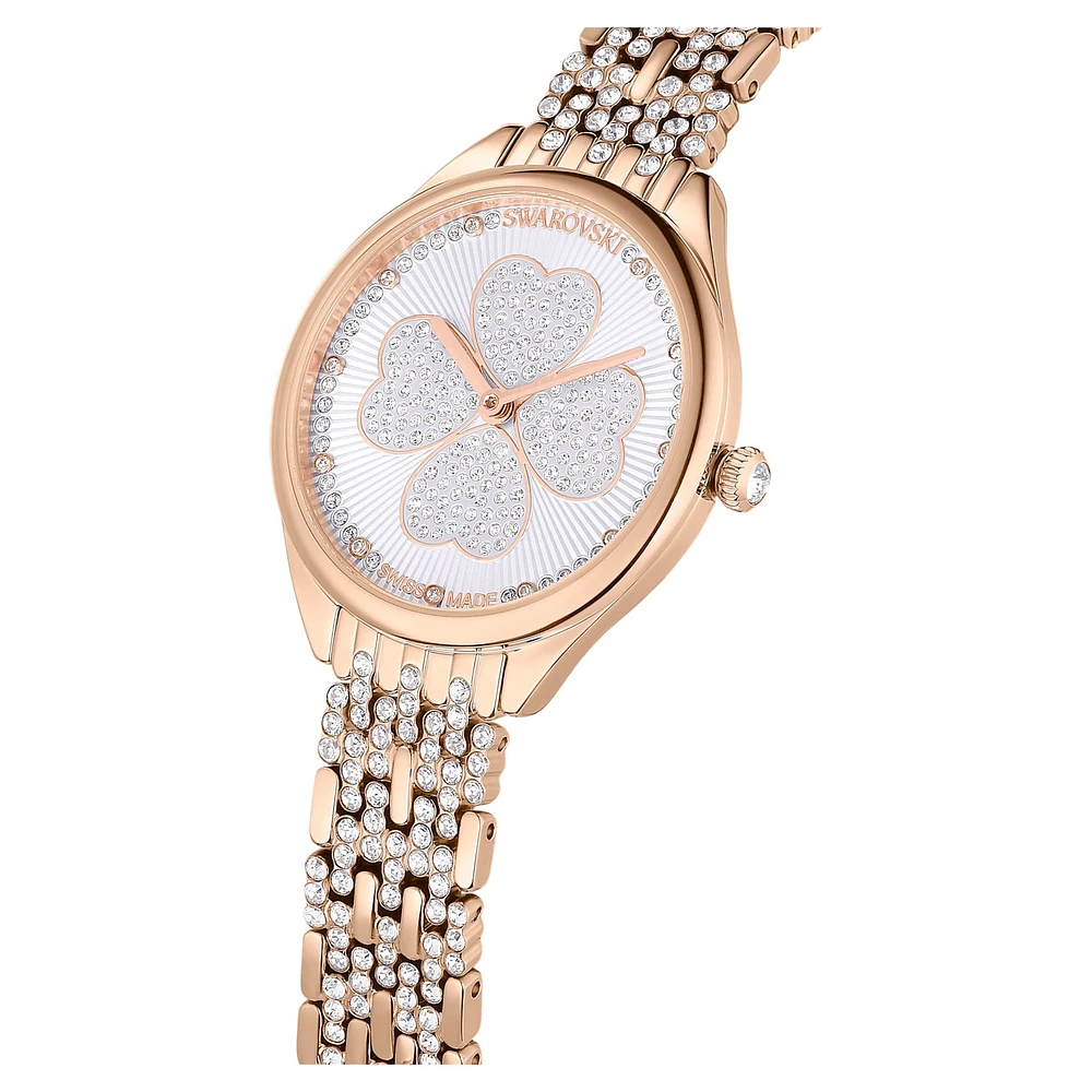 Attract watch, Swiss Made, Clover, Crystal bracelet, Rose gold tone, Rose gold-tone finish by SWAROVSKI