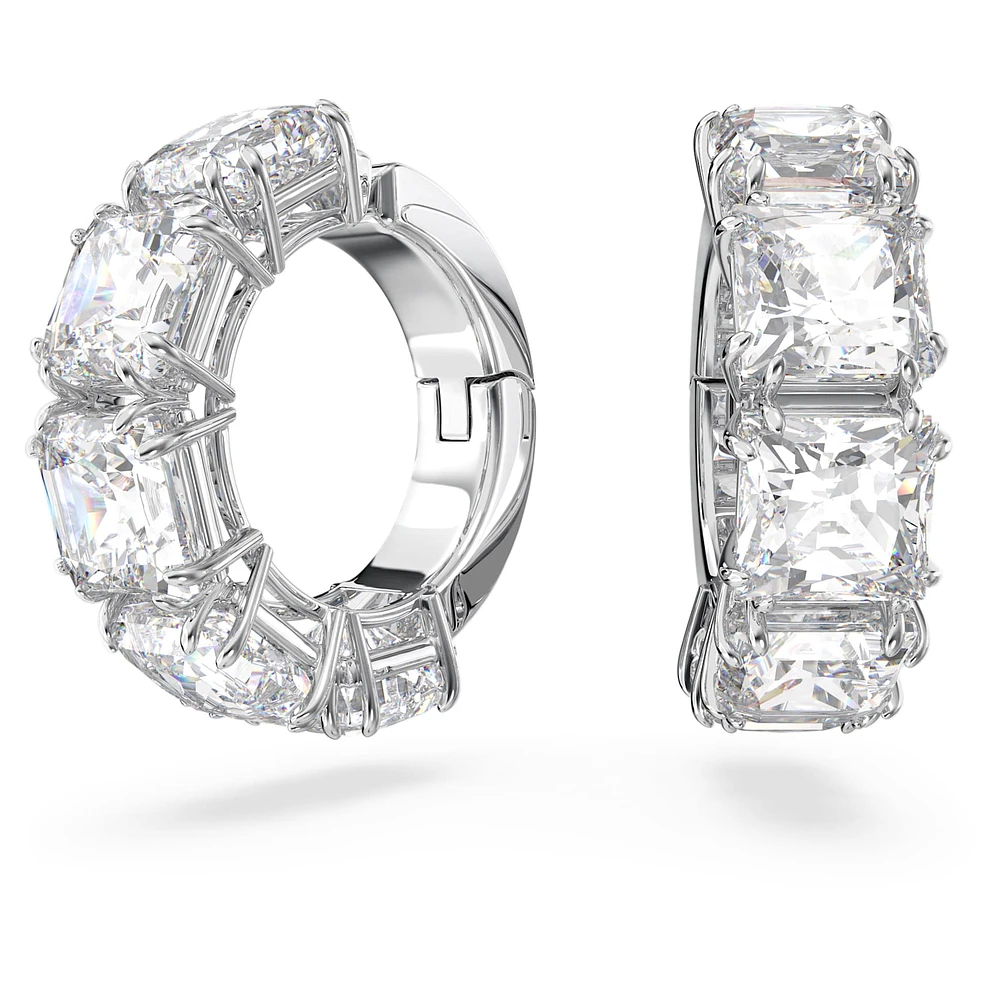 Millenia clip earrings, Square cut, White, Rhodium plated by SWAROVSKI
