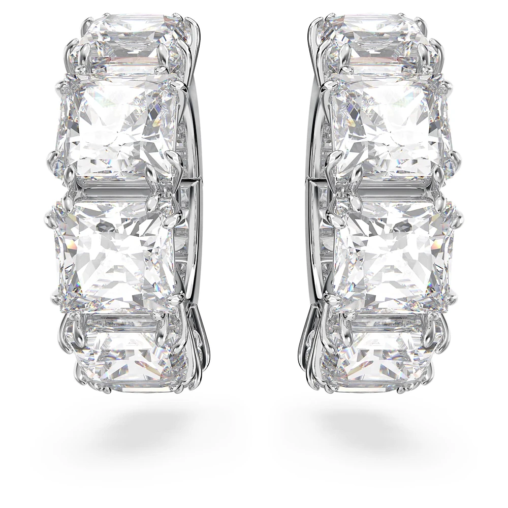 Millenia clip earrings, Square cut, White, Rhodium plated by SWAROVSKI