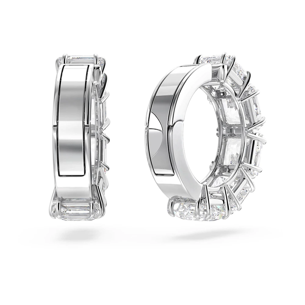 Millenia clip earrings, Square cut, White, Rhodium plated by SWAROVSKI