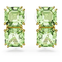 Millenia clip earrings, Square cut, Green, Gold-tone plated by SWAROVSKI