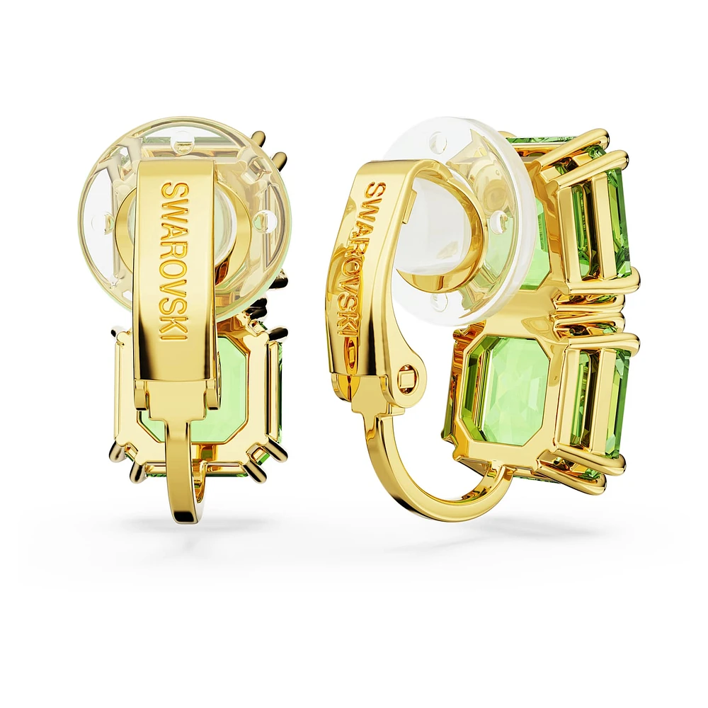 Millenia clip earrings, Square cut, Green, Gold-tone plated by SWAROVSKI