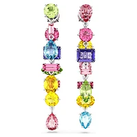 Gema drop earrings, Asymmetrical design, Mixed cuts, Long, Multicolored, Rhodium plated by SWAROVSKI