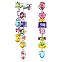 Gema drop earrings, Asymmetrical design, Mixed cuts, Long, Multicolored, Rhodium plated by SWAROVSKI