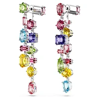 Gema drop earrings, Asymmetrical design, Mixed cuts, Long, Multicolored, Rhodium plated by SWAROVSKI