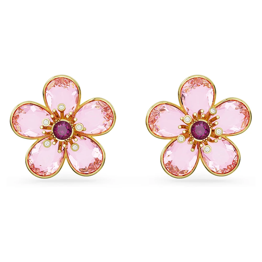Florere stud earrings, Flower, Pink, Gold-tone plated by SWAROVSKI