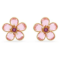 Florere stud earrings, Flower, Pink, Gold-tone plated by SWAROVSKI