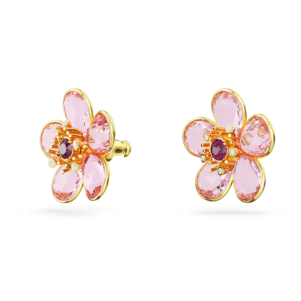 Florere stud earrings, Flower, Pink, Gold-tone plated by SWAROVSKI