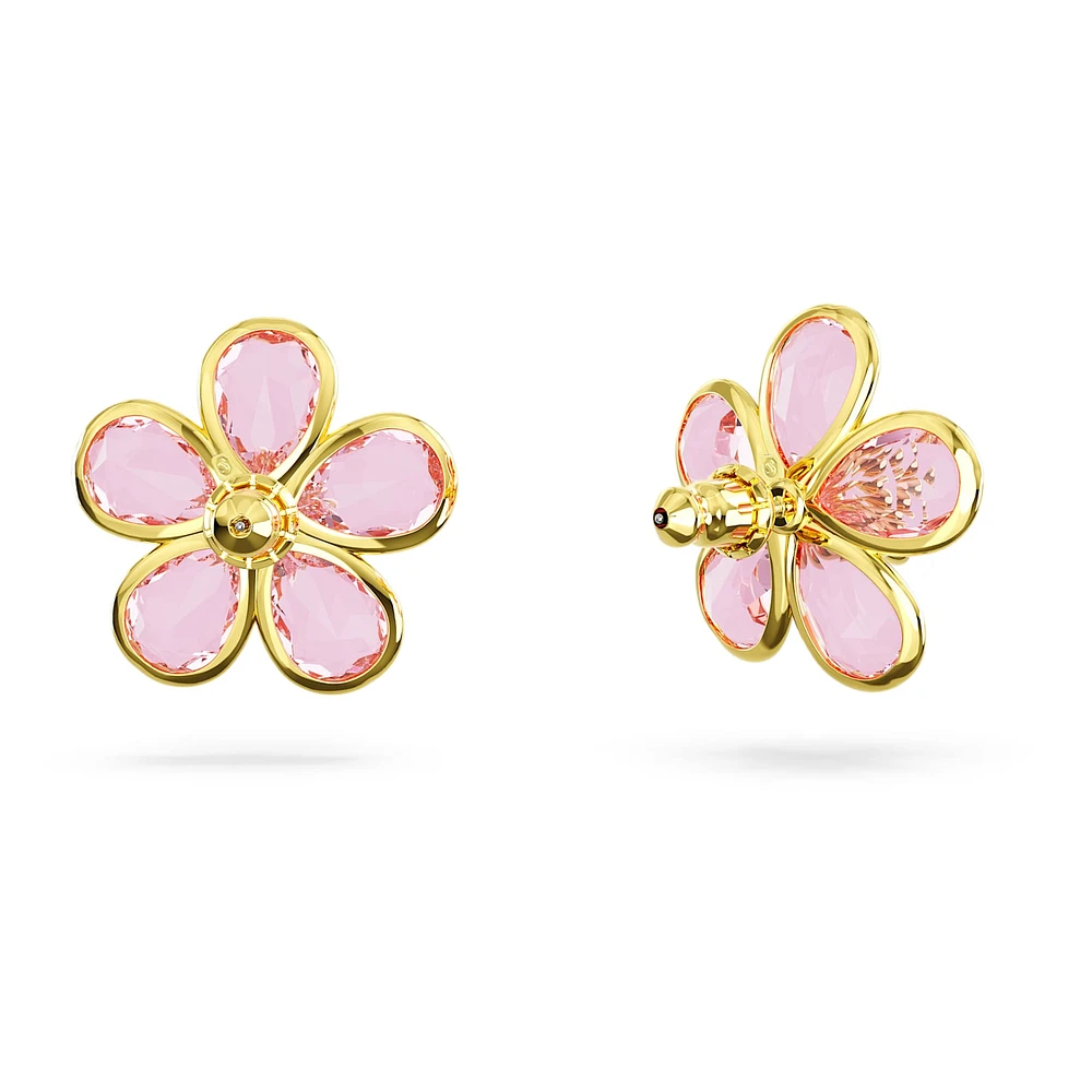 Florere stud earrings, Flower, Pink, Gold-tone plated by SWAROVSKI