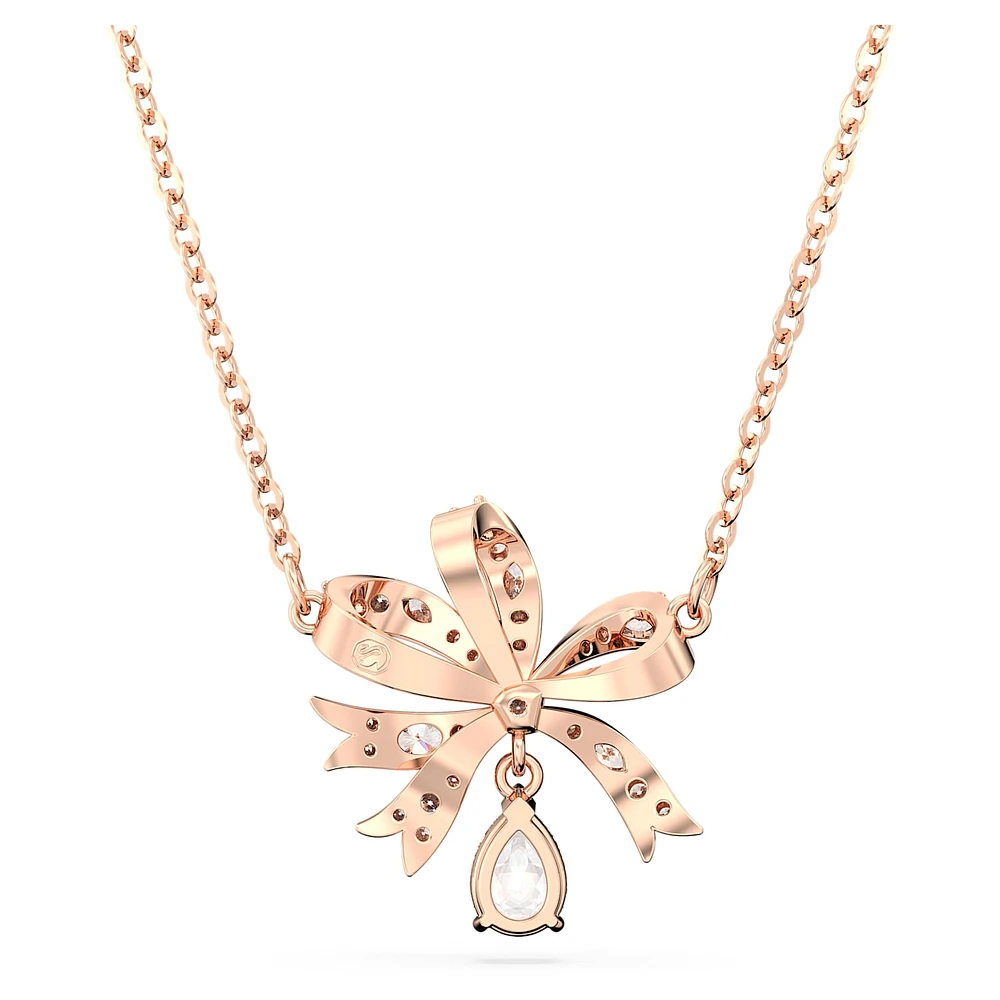 Volta necklace, Bow, Small, White, Rose gold-tone plated by SWAROVSKI