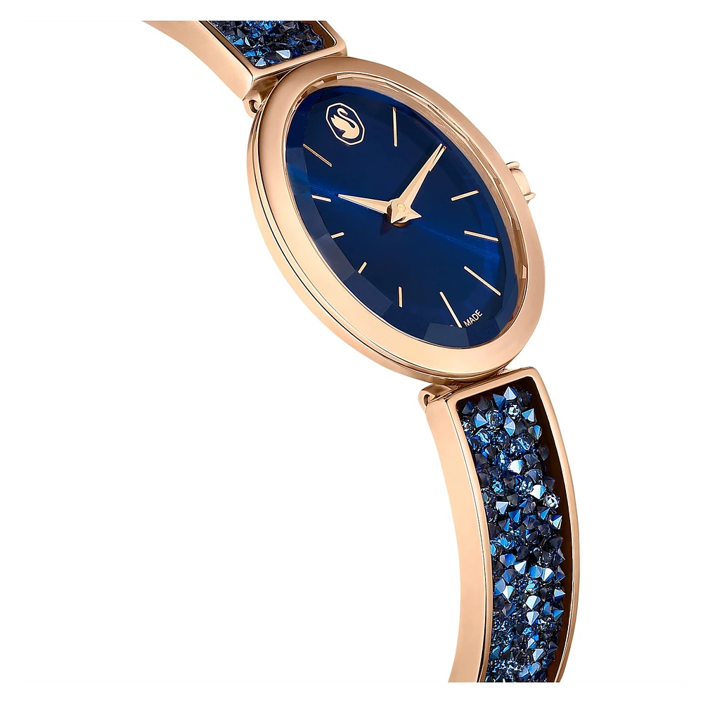 Crystal Rock Oval watch, Swiss Made, Crystal bracelet, Blue, Rose gold-tone finish by SWAROVSKI