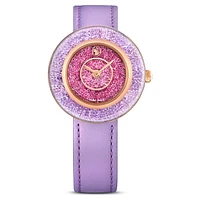 Crystalline Lustre watch, Swiss Made, Leather strap, Purple, Rose gold-tone finish by SWAROVSKI