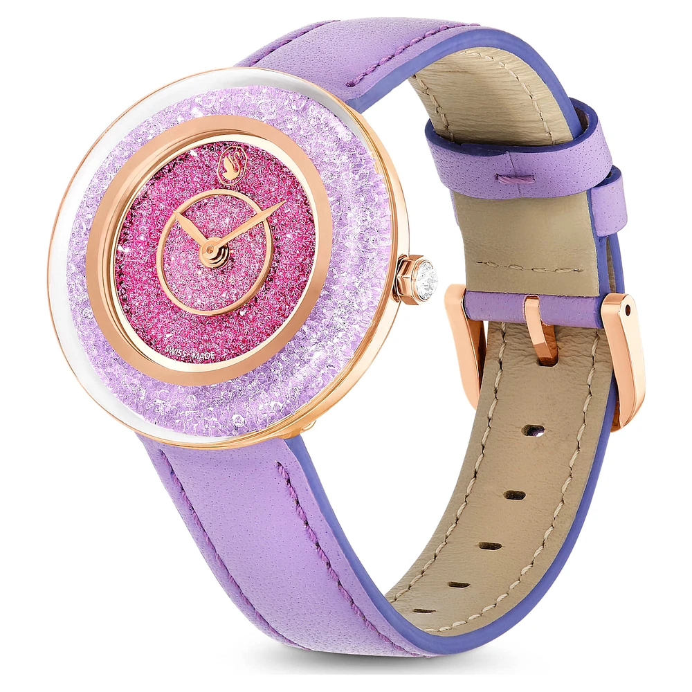 Crystalline Lustre watch, Swiss Made, Leather strap, Purple, Rose gold-tone finish by SWAROVSKI