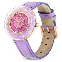 Crystalline Lustre watch, Swiss Made, Leather strap, Purple, Rose gold-tone finish by SWAROVSKI