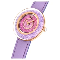 Crystalline Lustre watch, Swiss Made, Leather strap, Purple, Rose gold-tone finish by SWAROVSKI