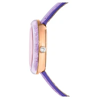 Crystalline Lustre watch, Swiss Made, Leather strap, Purple, Rose gold-tone finish by SWAROVSKI