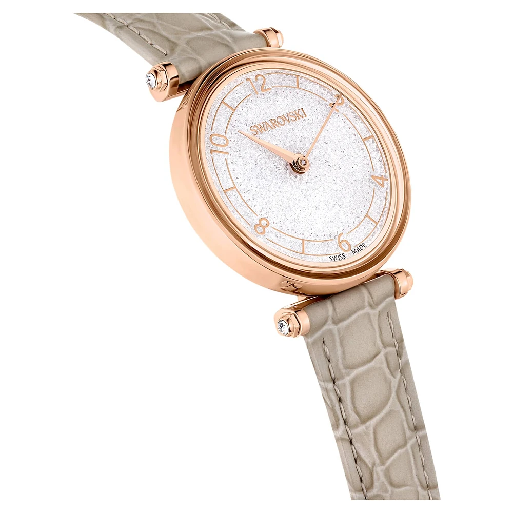 Crystalline Wonder watch, Swiss Made, Leather strap, Beige, Rose gold-tone finish by SWAROVSKI