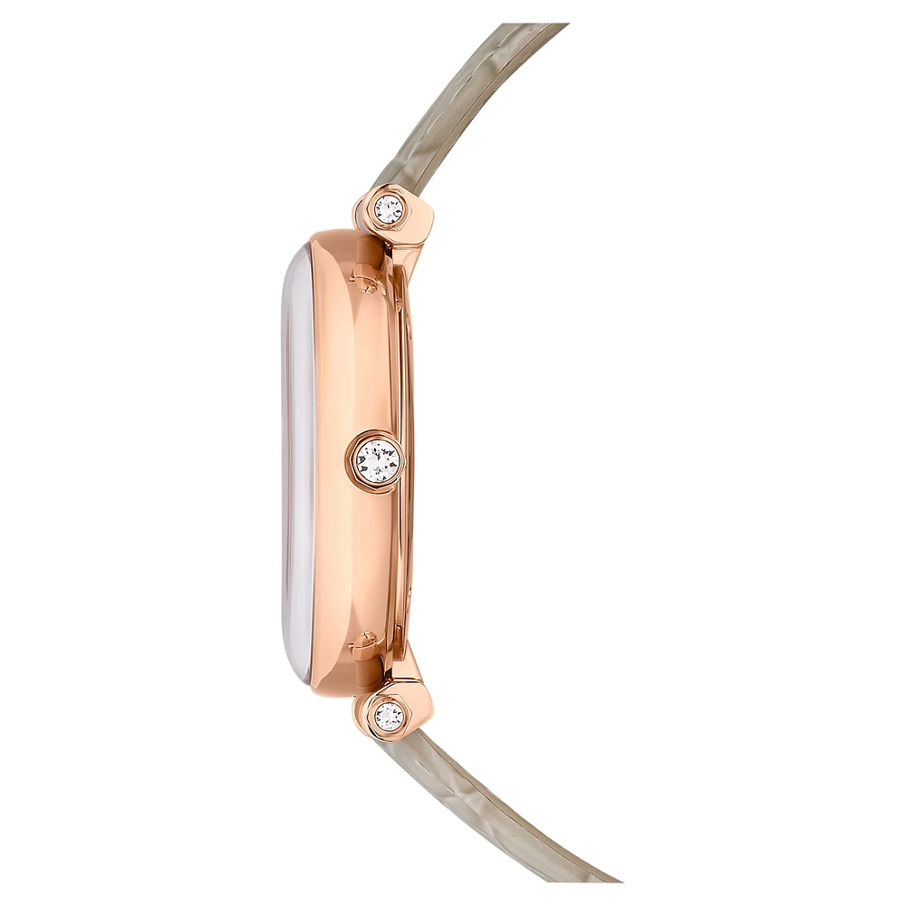 Crystalline Wonder watch, Swiss Made, Leather strap, Beige, Rose gold-tone finish by SWAROVSKI