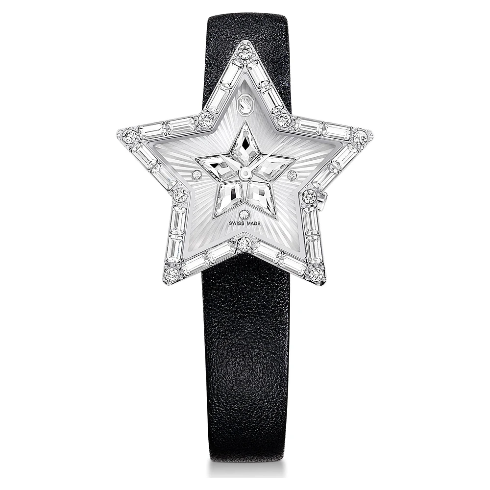 Symbolica Star watch, Swiss Made, Star, Leather strap, White, Stainless steel by SWAROVSKI