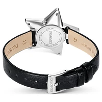 Stella watch, Swiss Made, Star, Leather strap, White, Stainless steel by SWAROVSKI