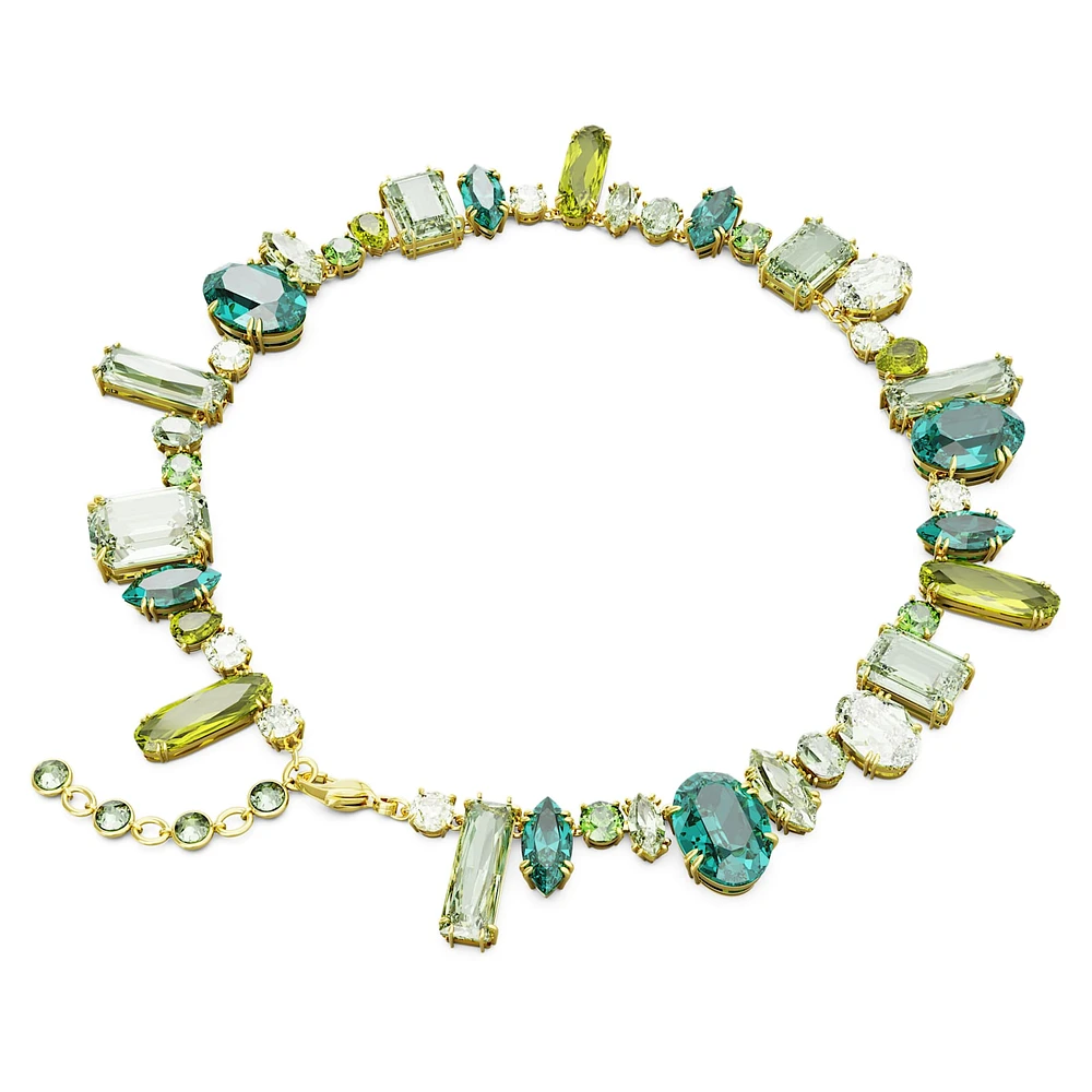 Gema necklace, Mixed cuts, Green, Gold-tone plated by SWAROVSKI