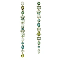 Gema drop earrings, Asymmetrical design, Mixed cuts, Extra long, Green, Gold-tone plated by SWAROVSKI