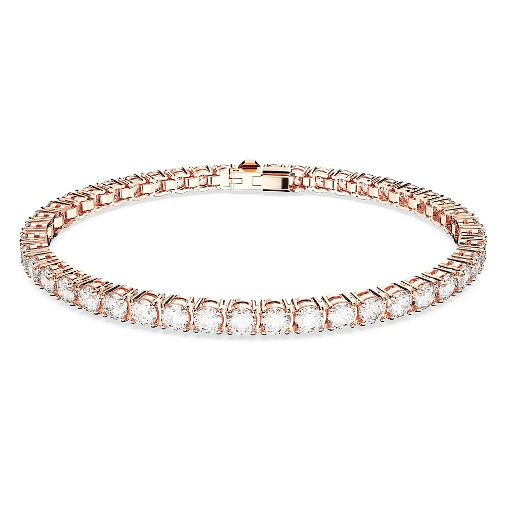 Matrix Tennis bracelet, Round cut, White, Rose gold-tone plated by SWAROVSKI