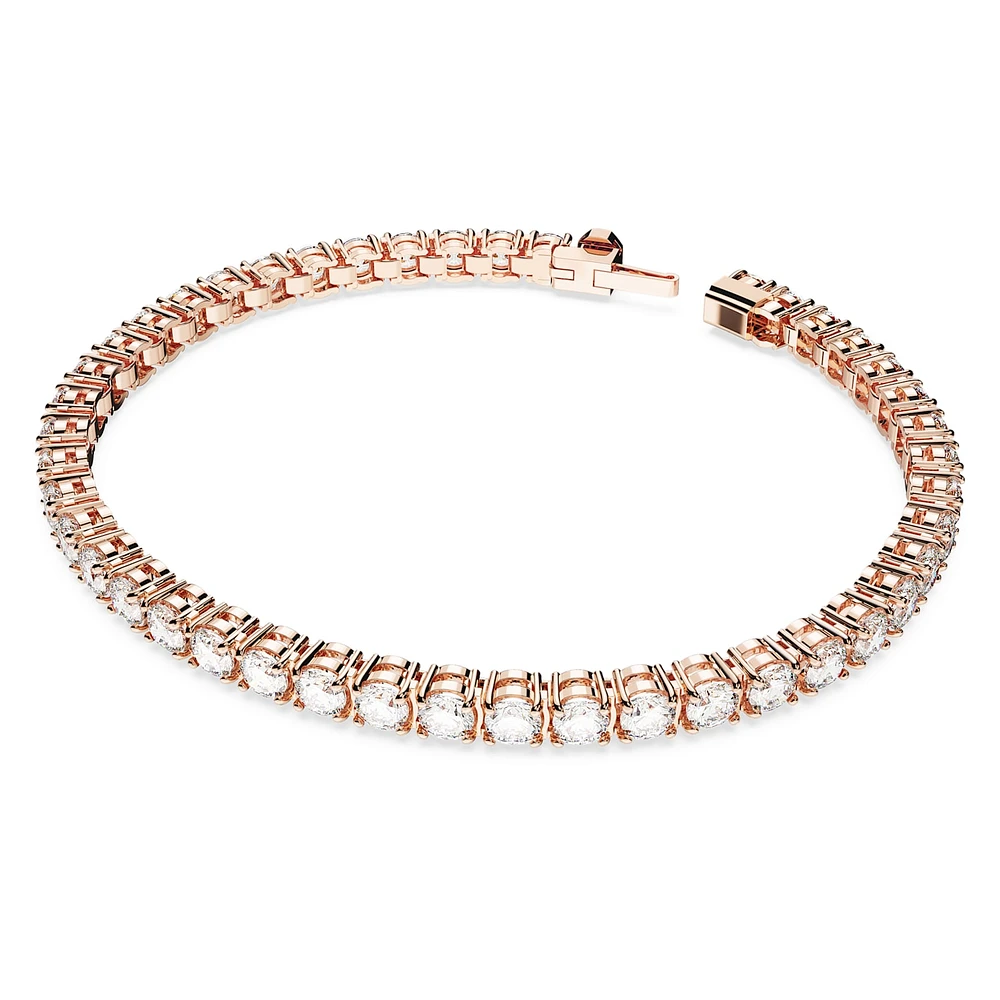 Matrix Tennis bracelet, Round cut, White, Rose gold-tone plated by SWAROVSKI