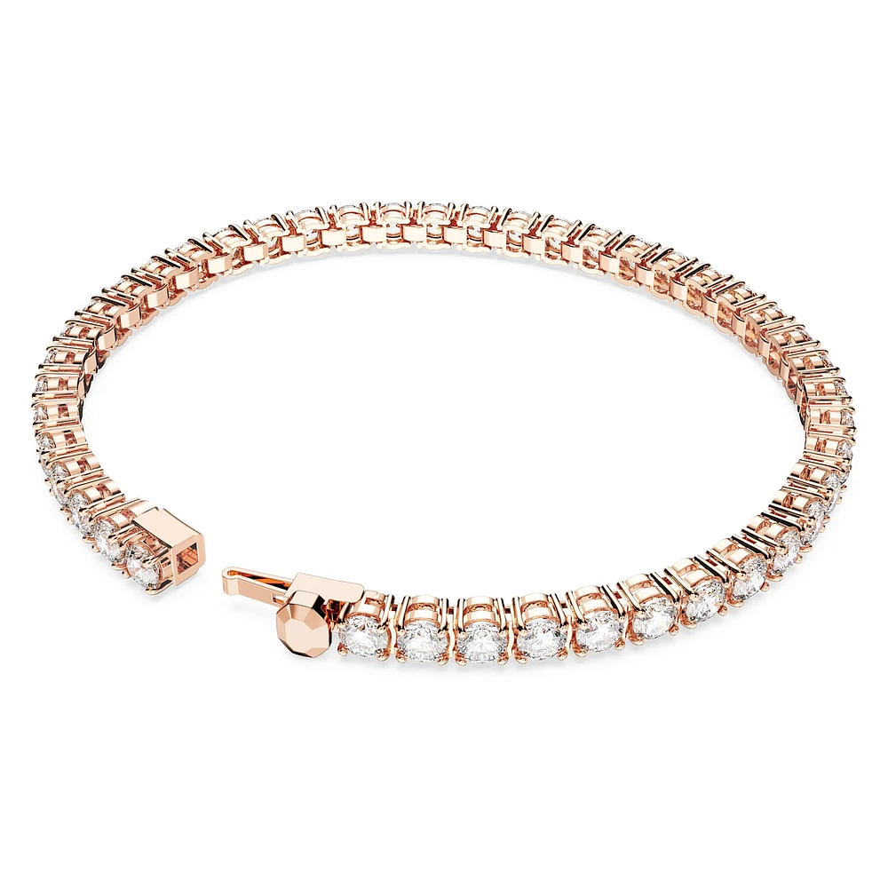 Matrix Tennis bracelet, Round cut, White, Rose gold-tone plated by SWAROVSKI