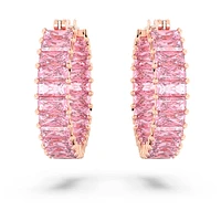Matrix hoop earrings, Baguette cut, Pink, Rose gold-tone plated by SWAROVSKI