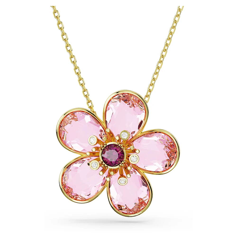 Florere pendant, Flower, Small, Pink, Gold-tone plated by SWAROVSKI