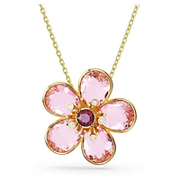 Florere pendant, Flower, Small, Pink, Gold-tone plated by SWAROVSKI