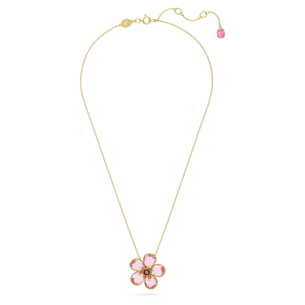 Florere pendant, Flower, Small, Pink, Gold-tone plated by SWAROVSKI
