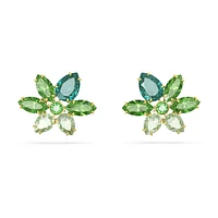 Gema stud earrings, Mixed cuts, Flower, Green, Gold-tone plated by SWAROVSKI