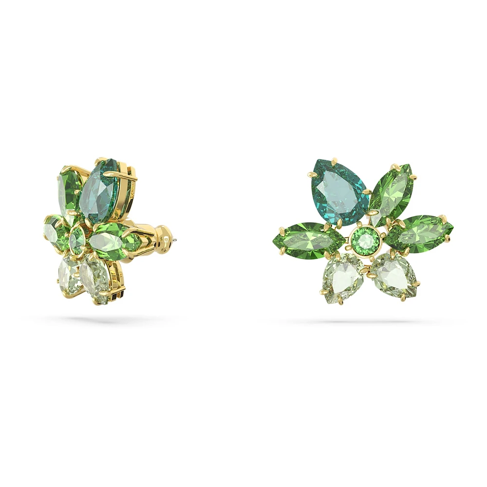 Gema stud earrings, Mixed cuts, Flower, Green, Gold-tone plated by SWAROVSKI