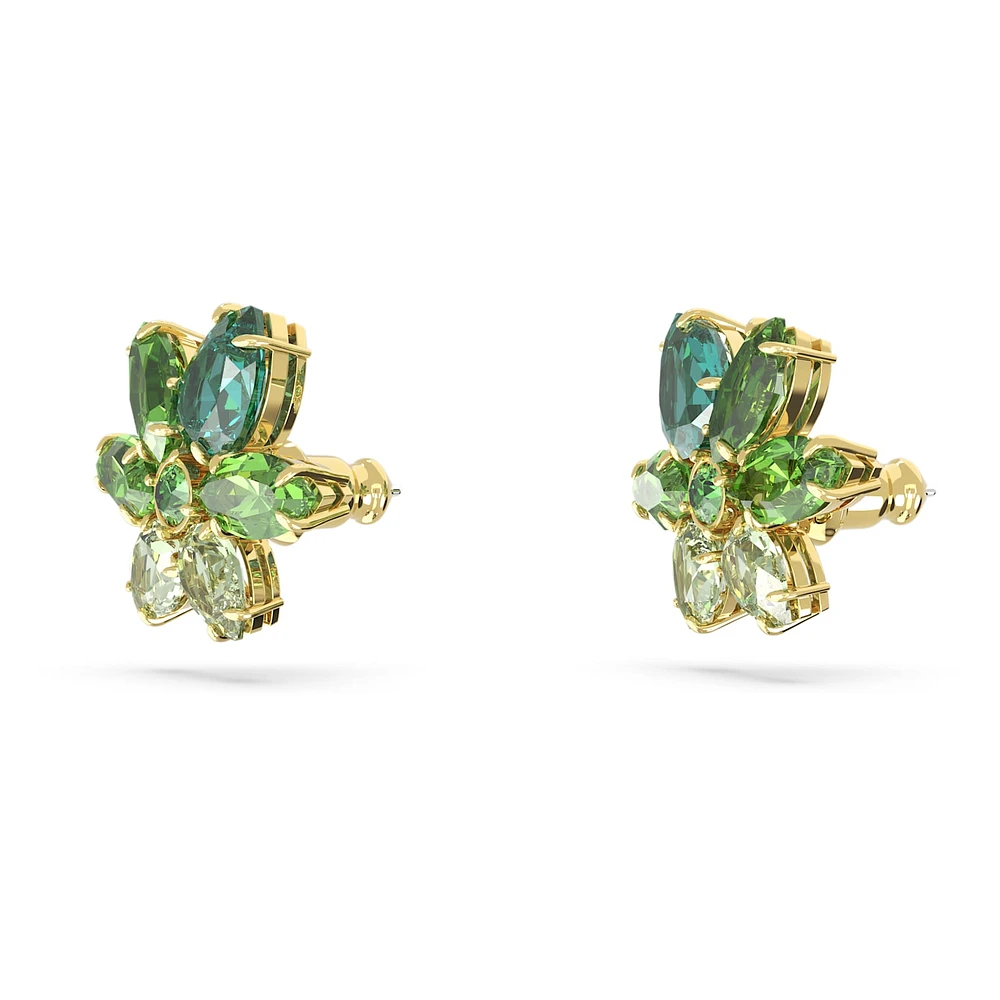 Gema stud earrings, Mixed cuts, Flower, Green, Gold-tone plated by SWAROVSKI