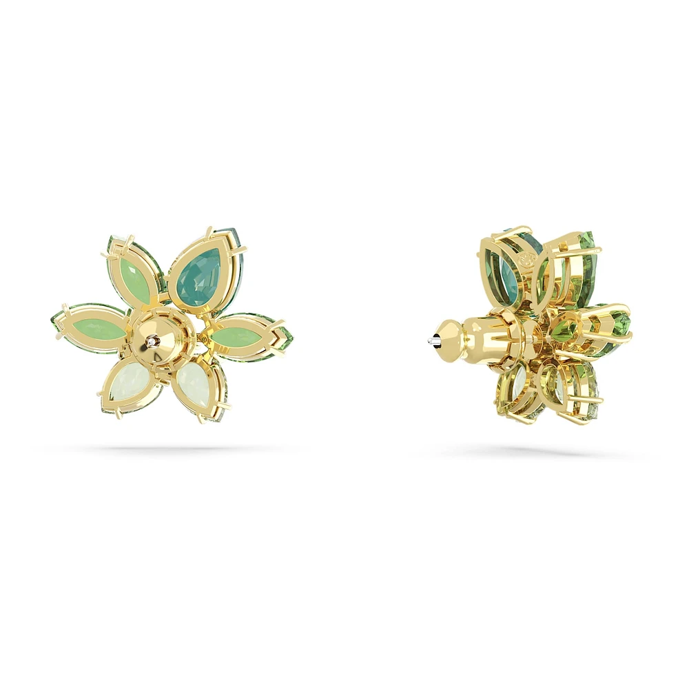 Gema stud earrings, Mixed cuts, Flower, Green, Gold-tone plated by SWAROVSKI