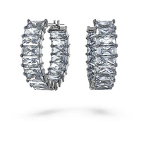 Matrix hoop earrings, Baguette cut, Grey, Ruthenium plated by SWAROVSKI