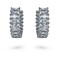 Matrix hoop earrings, Baguette cut, Grey, Ruthenium plated by SWAROVSKI
