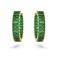 Matrix hoop earrings, Baguette cut, Green, Gold-tone plated by SWAROVSKI