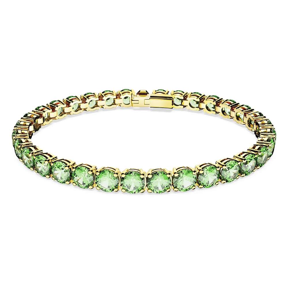 Matrix Tennis bracelet, Round cut, Green, Gold-tone plated by SWAROVSKI