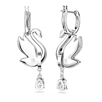 Swan drop earrings, Swan, Blue, Rhodium plated by SWAROVSKI