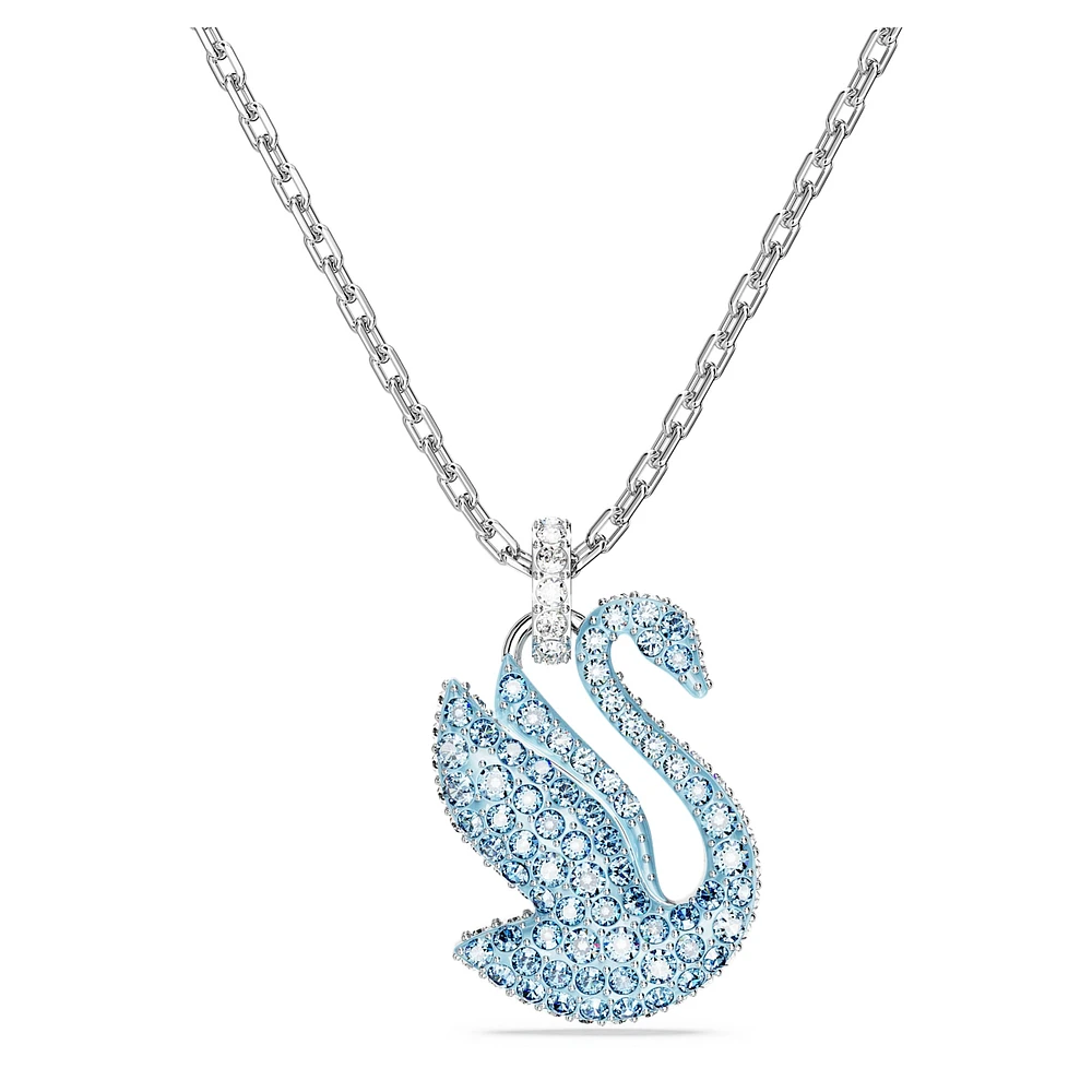 Swan pendant, Swan, Medium, Blue, Rhodium plated by SWAROVSKI
